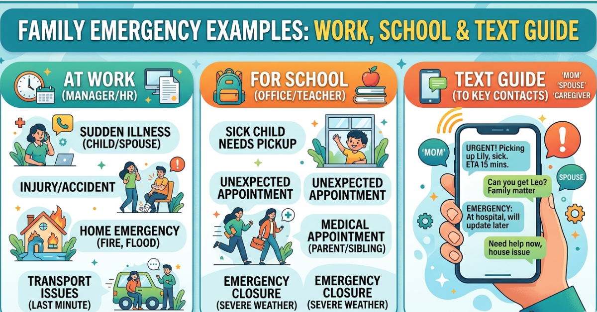 Family Emergency Examples: Work, School & Text Guide