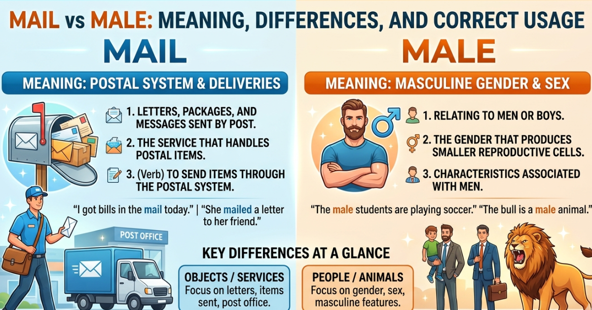 Mail vs Male: Meaning, Differences, and Correct Usage