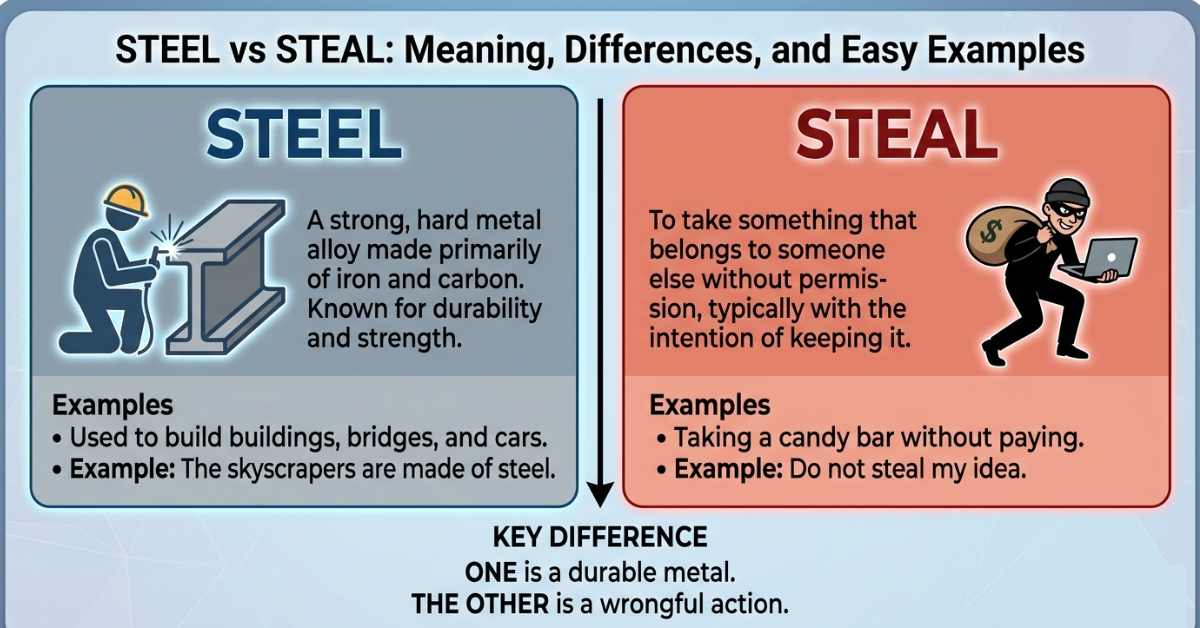 Steel vs Steal: Meaning, Differences, and Easy Examples