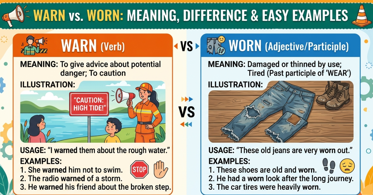 Warn vs Worn: Meaning, Difference & Easy Examples