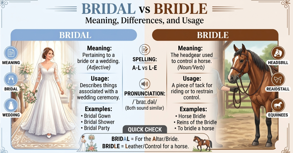 Bridal vs Bridle: Meaning, Differences, and Usage