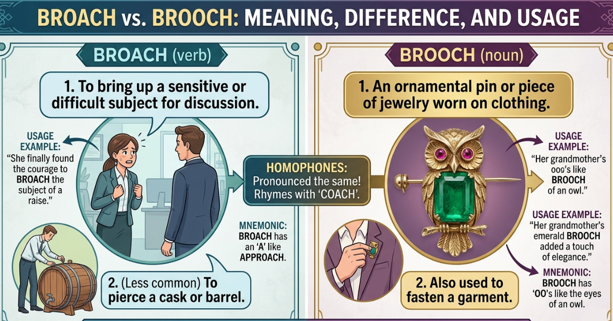 Broach vs Brooch: Meaning, Difference, and Usage
