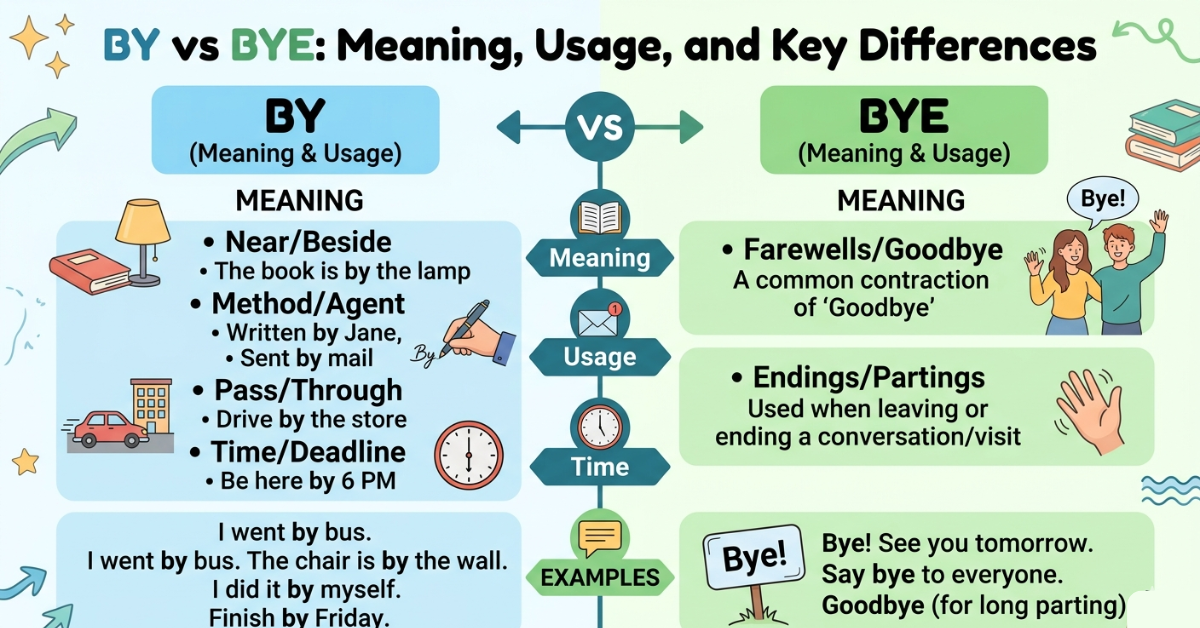 By vs Bye: Meaning, Usage, and Easy Differences